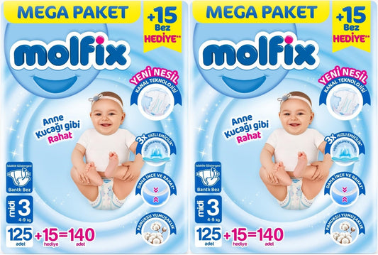 Molfix Bebek Bezi 3 Beden 4-9 KG Midi 280 Adet Mega Ekonomik Fırsat Pk