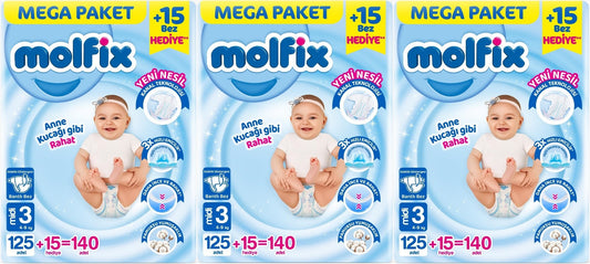 Molfix Bebek Bezi 3 Beden 4-9 KG Midi 420 Adet Mega Aylık Fırsat Pk