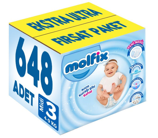 Molfix Bebek Bezi 3 Beden 4-9 KG Midi 648 Adet Ekstra Ultra Fırsat Pk