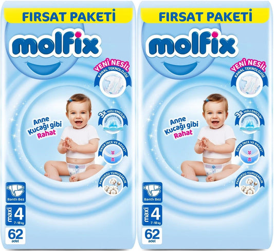 Molfix Bebek Bezi 4 Beden 7-14 KG Maxi 124 Adet Ekonomik Fırsat Pk