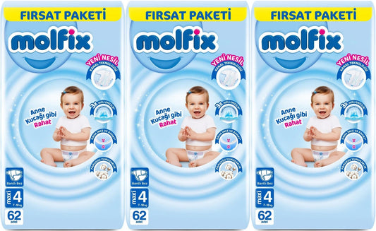 Molfix Bebek Bezi 4 Beden 7-14 KG Maxi 186 Adet Aylık Fırsat Pk