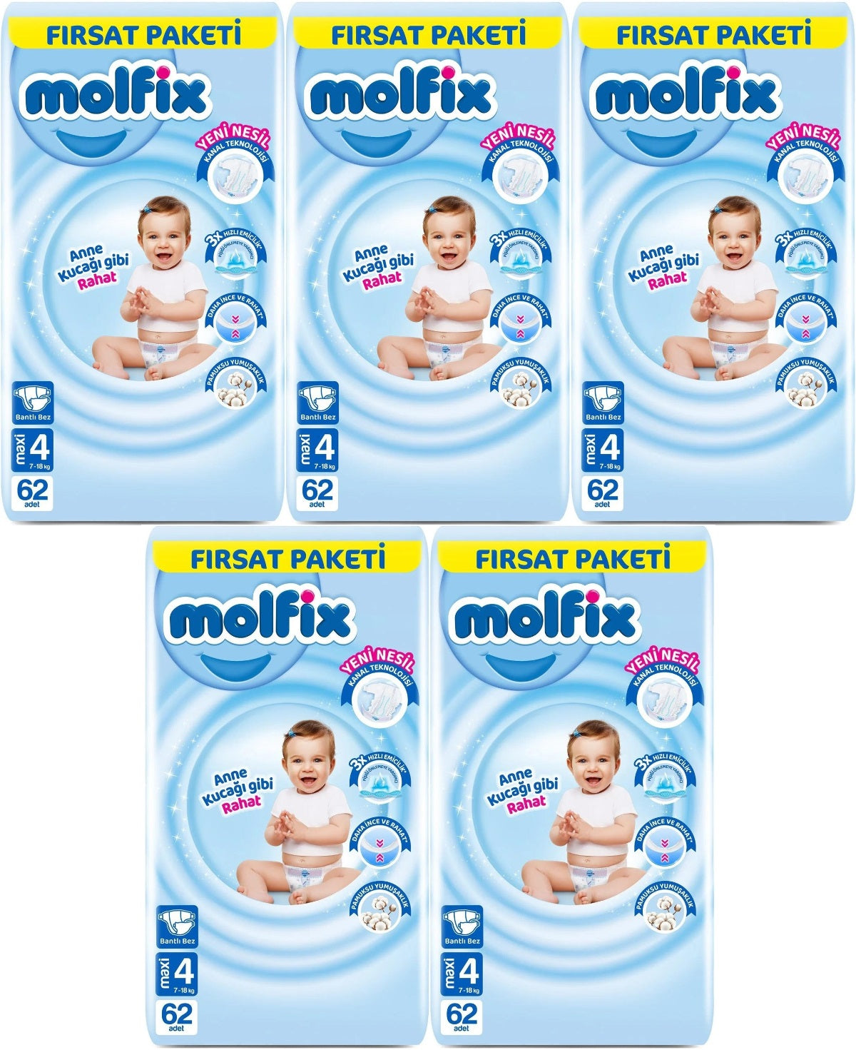 Molfix Bebek Bezi 4 Beden 7-14 KG Maxi 310 Adet MeGa Fırsat Pk