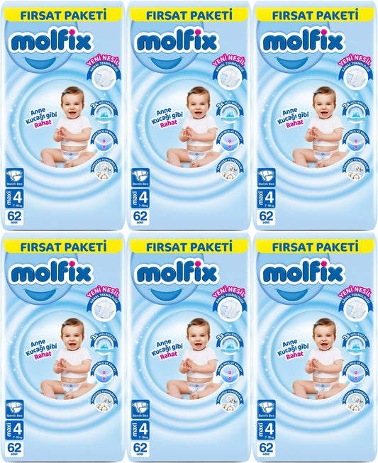 Molfix Bebek Bezi 4 Beden 7-14 KG Maxi 372 Adet Ekstra Fırsat Pk