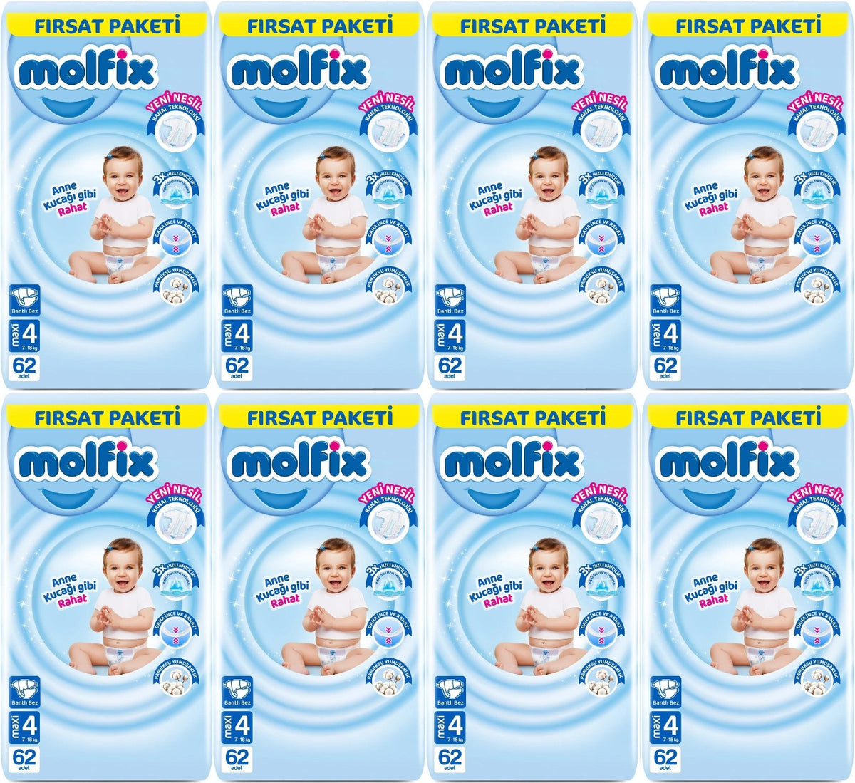 Molfix Bebek Bezi 4 Beden 7-14 KG Maxi 496 Adet Dev Ekonomik Fırsat Pk