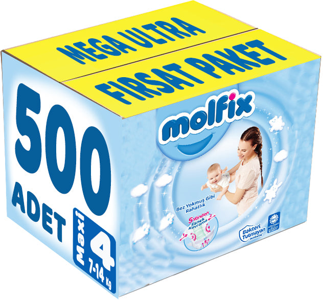 Molfix Bebek Bezi 4 Beden 7-14 KG Maxi 500 Adet Mega Ultra Fırsat Pk