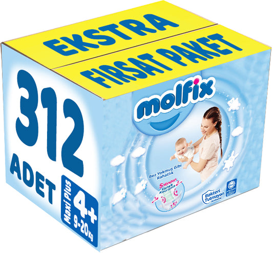 Molfix Bebek Bezi 4+ Beden 9-16 KG Maxi Plus 312 Adet Ekstra Fırsat Pk