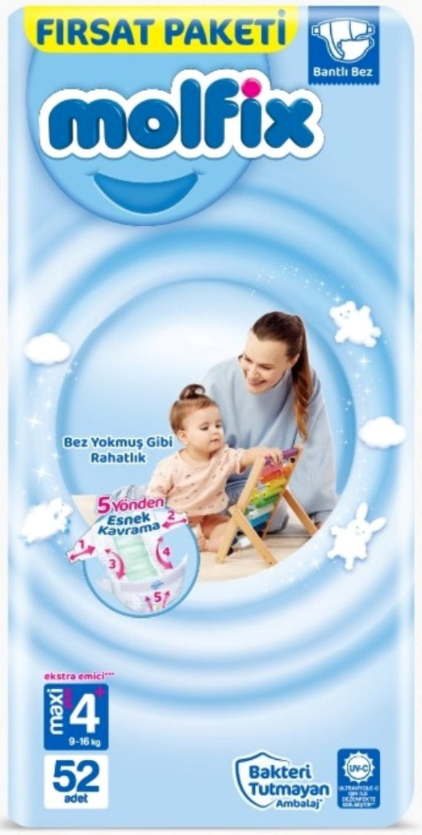 Molfix Bebek Bezi 4+ Beden 9-16 KG Maxi Plus 52 Adet Fırsat Pk