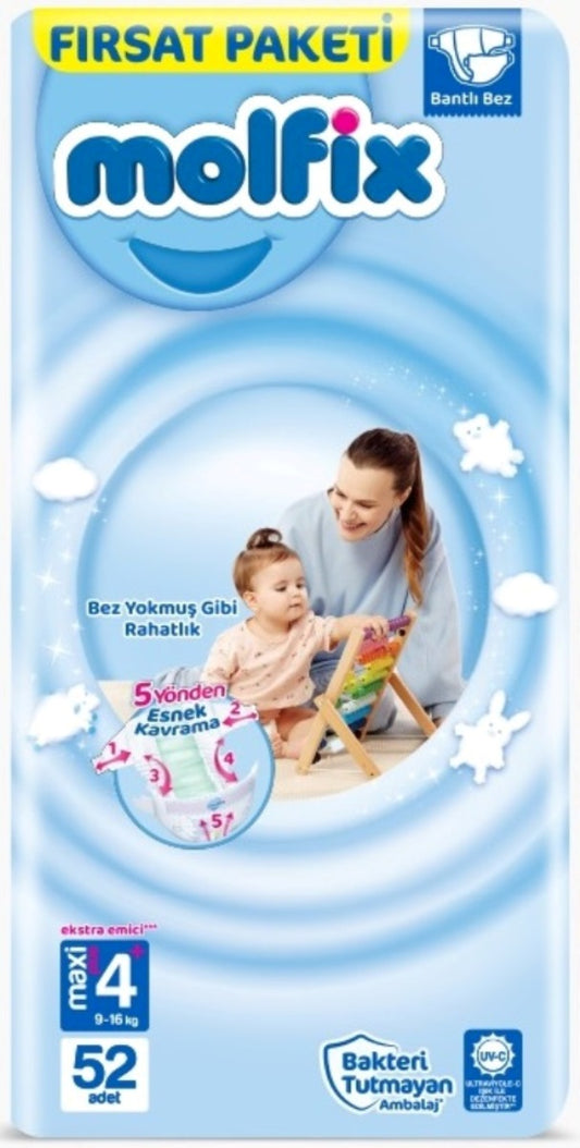 Molfix Bebek Bezi 4+ Beden 9-16 KG Maxi Plus 52 Adet Fırsat Pk