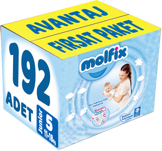Molfix Bebek Bezi 5 Beden 11-18 KG Junior 192 Adet Avantaj Fırsat Pk