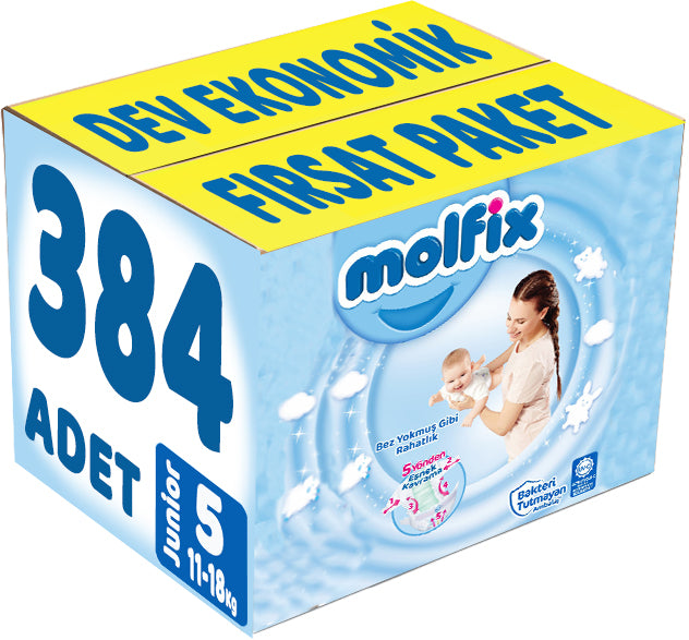 Molfix Bebek Bezi 5 Beden 11-18 KG Junior 384 Adet Dev Ekonomik Fırsat Pk