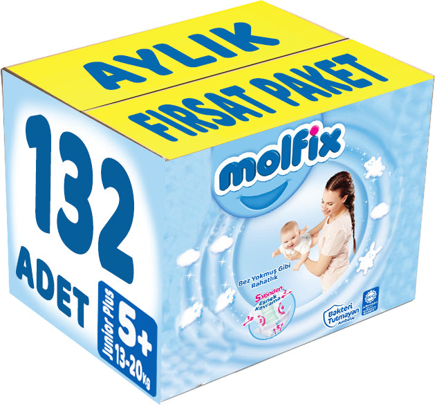 Molfix Bebek Bezi 5+ Beden 13-20 KG Junior Plus 132 Adet Aylık Fırsat Pk