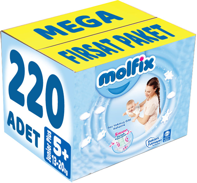 Molfix Bebek Bezi 5+ Beden 13-20 KG Junior Plus 220 Adet MeGa Fırsat Pk