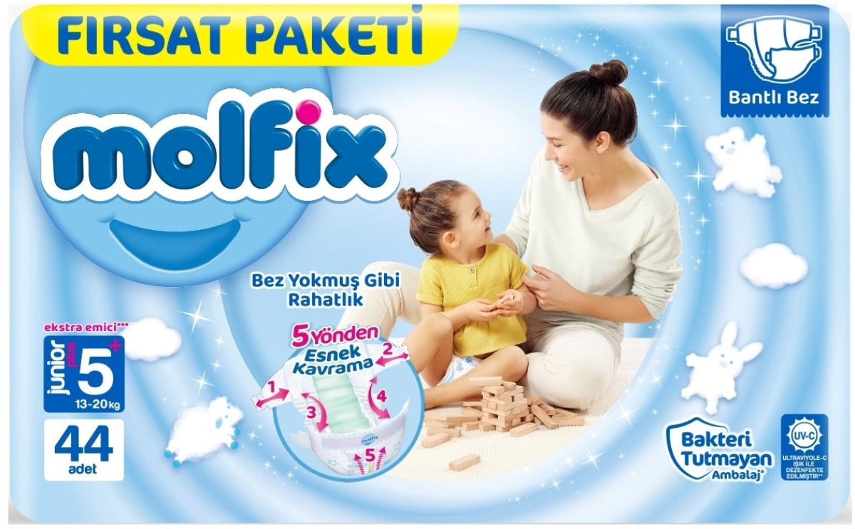 Molfix Bebek Bezi 5+ Beden 13-20 KG Junior Plus 44 Adet Fırsat Pk