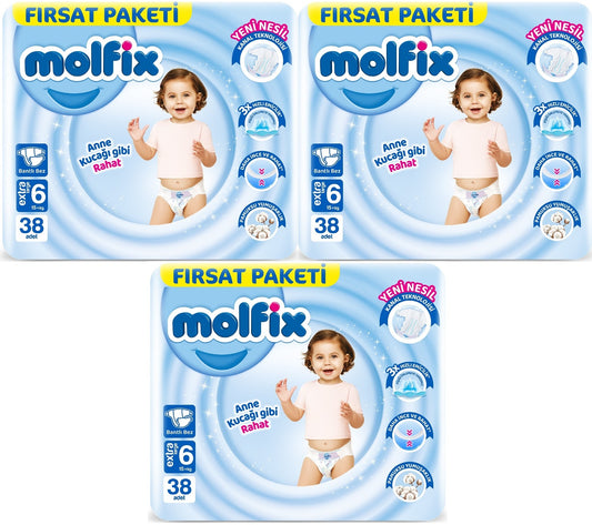 Molfix Bebek Bezi 6 Beden 15+ KG Extra Large 114 Adet Aylık Fırsat Pk