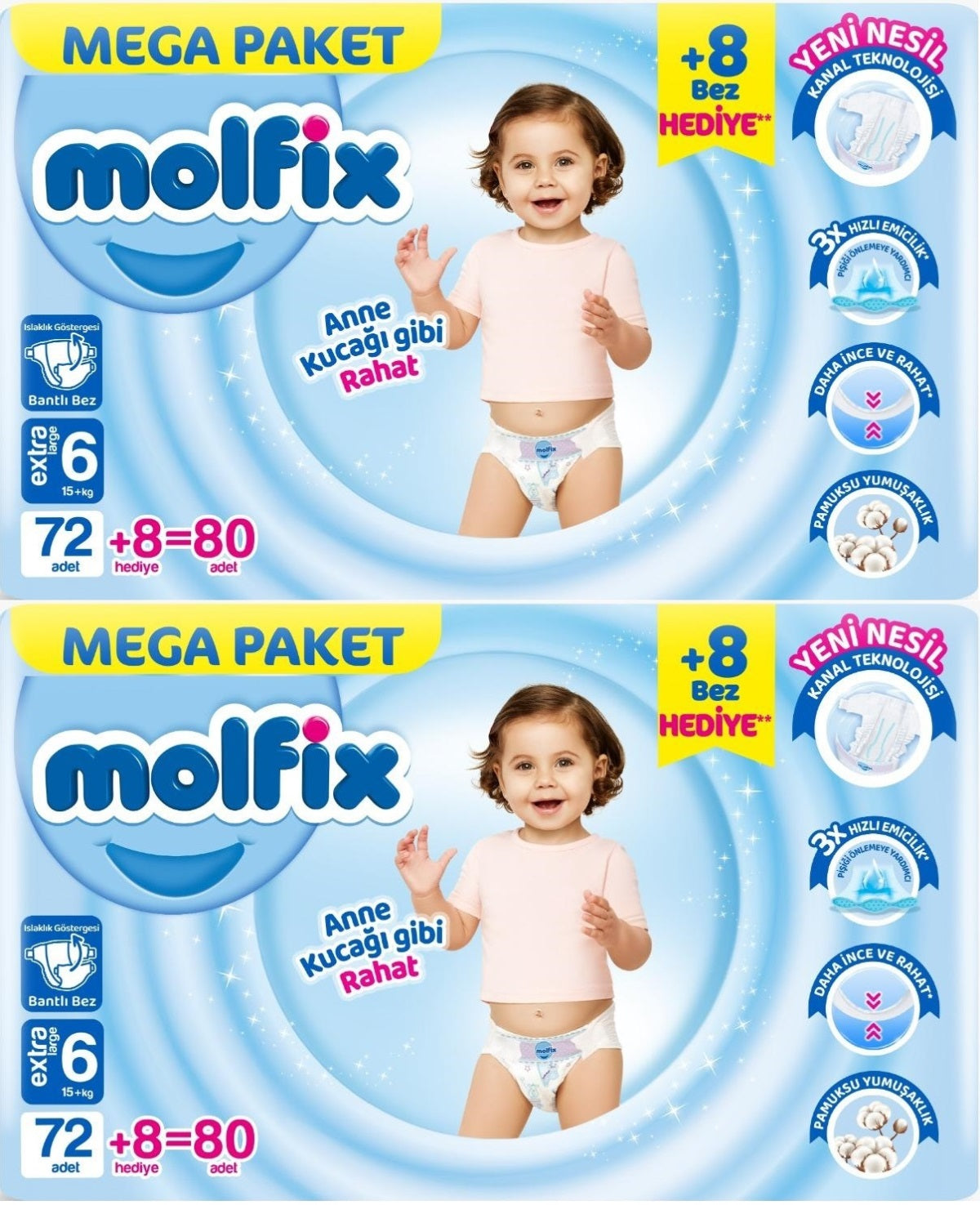 Molfix Bebek Bezi 6 Beden 15+ KG Extra Large 160 Adet Mega Ekonomik Fırsat Pk