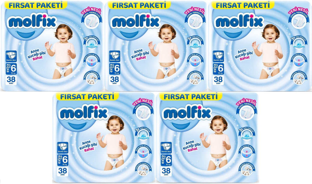 Molfix Bebek Bezi 6 Beden 15+ KG Extra Large 190 Adet MeGa Fırsat Pk