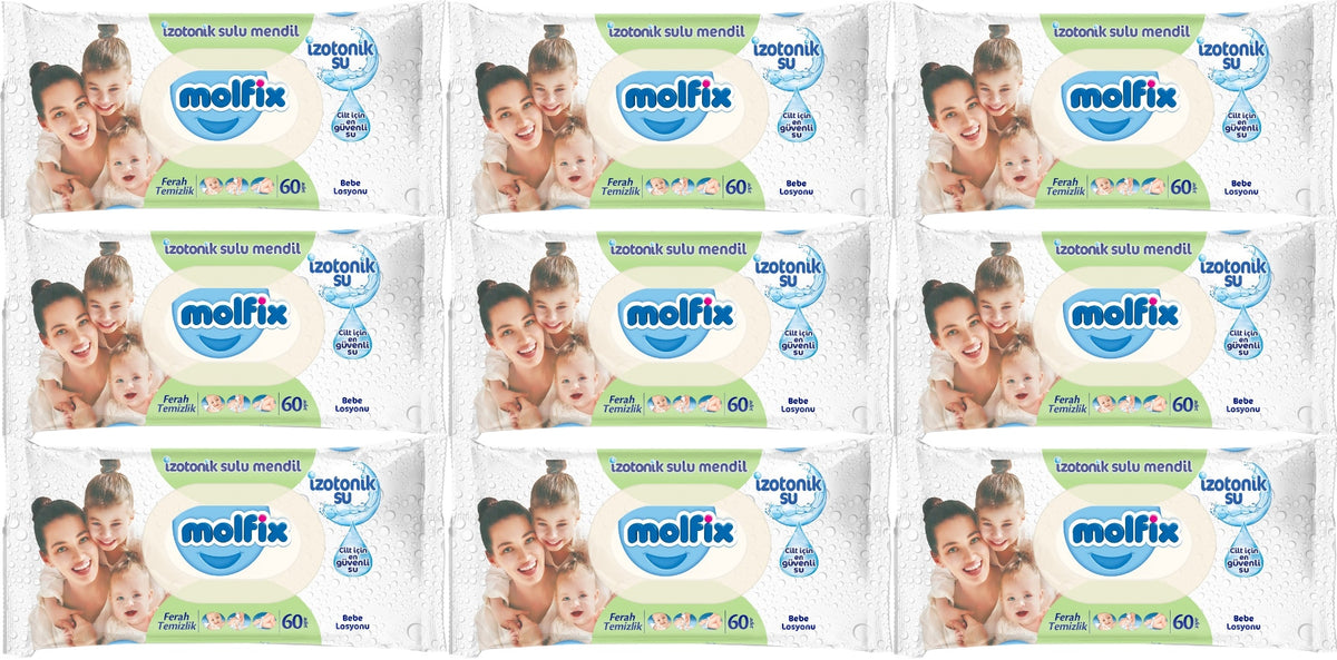 Molfix Islak Havlu Mendil İzotonik Ferah Temizlik 9 Lu set 60 Yaprak Plastik Kapaklı