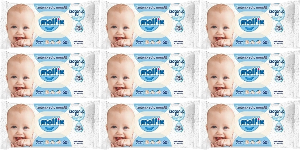 Molfix Islak Havlu Mendil İzotonik Hassas Ciltler 9 Lu Set 60 Yaprak Plastik Kapaklı