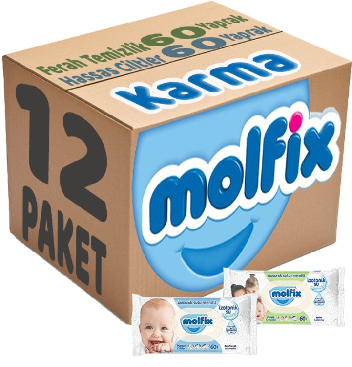 Molfix Islak Havlu Mendil İzotonik Karma 12 Li Set (Ferah Temizlik-Hassas Cilt)