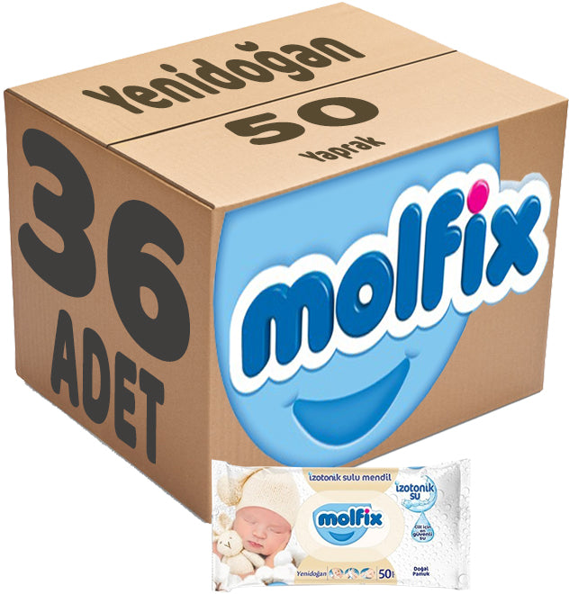 Molfix Islak Havlu Mendil İzotonik Yeni Doğan 36 Lı Set 50 Yaprak Pamuklu Plastik Kapaklı