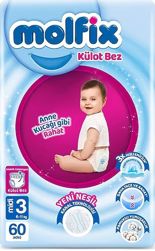 Molfix Külot Bebek Bezi 3 Beden 6-11 KG Midi 60 Adet Fırsat Pk