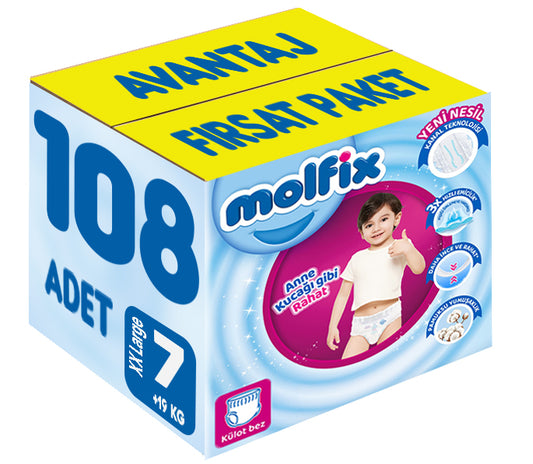 Molfix Külot Bebek Bezi 7 Beden 19+ KG XXLarge 108 Adet Avantaj Fırsat Pk