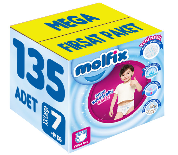 Molfix Külot Bebek Bezi 7 Beden 19+ KG XXLarge 135 Adet MeGa Fırsat Pk