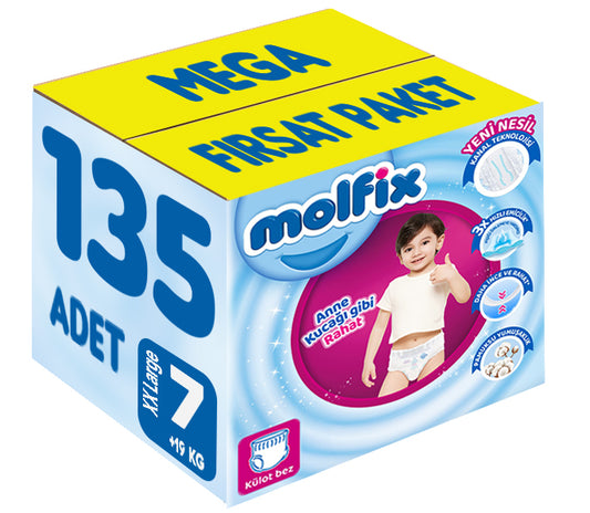 Molfix Külot Bebek Bezi 7 Beden 19+ KG XXLarge 135 Adet MeGa Fırsat Pk