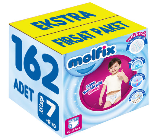Molfix Külot Bebek Bezi 7 Beden 19+ KG XXLarge 162 Adet Ekstra Fırsat Pk