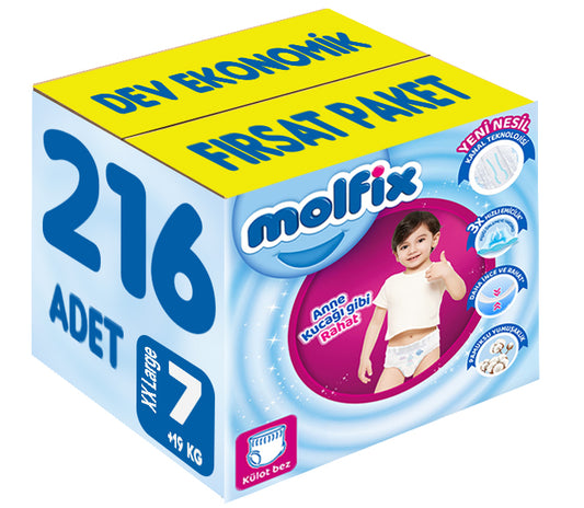 Molfix Külot Bebek Bezi 7 Beden 19+ KG XXLarge 216 Adet Dev Ekonomik Fırsat Pk