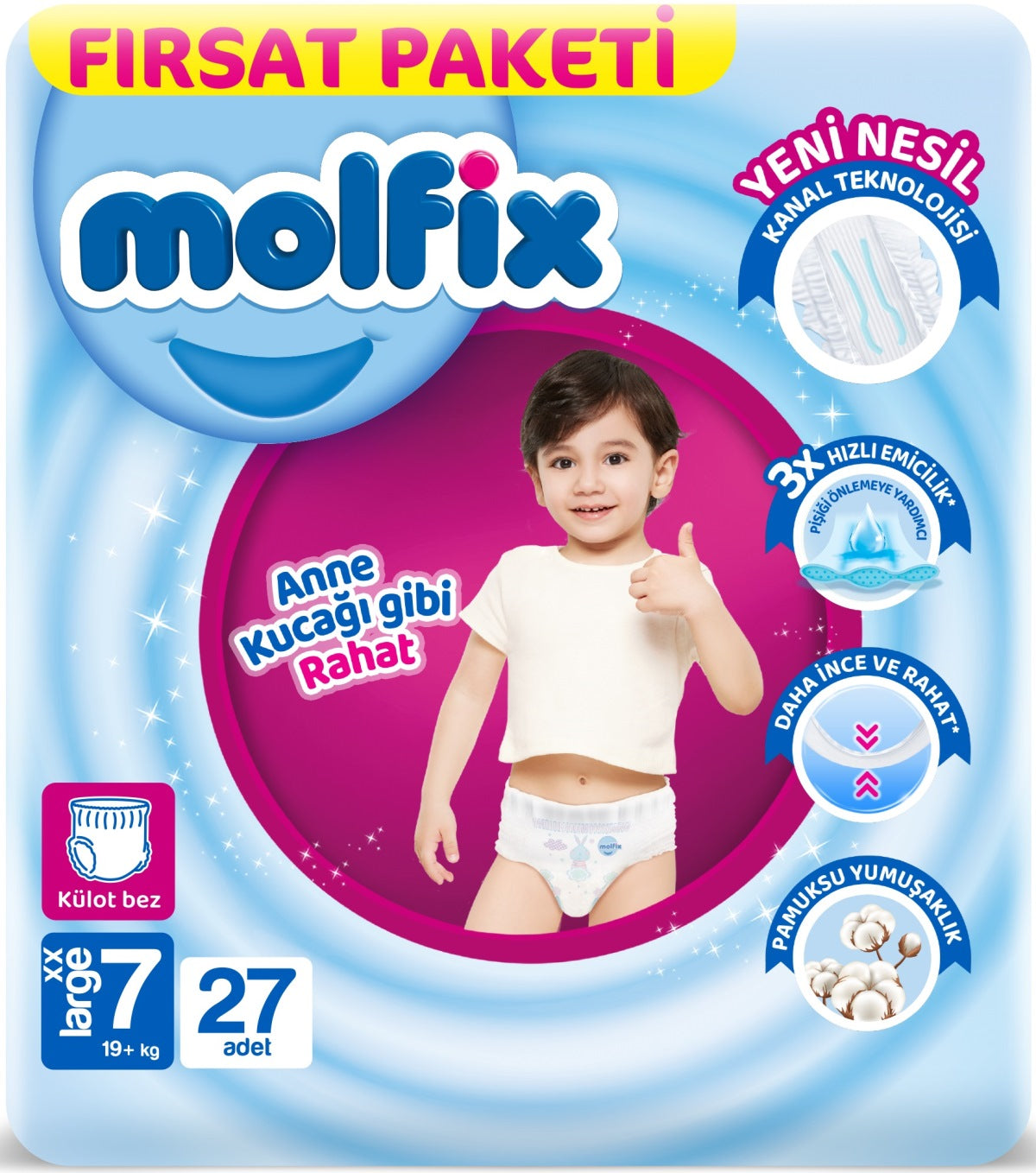 Molfix Külot Bebek Bezi 7 Beden 19+ KG XXLarge 27 Adet Fırsat Pk