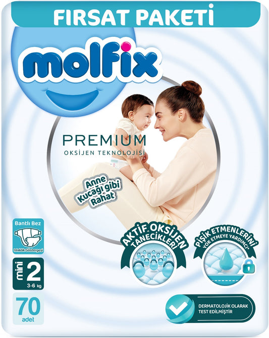Molfix Premium Bebek Bezi 2 Beden 3-6 KG Mini 70 Adet Fırsat Pk