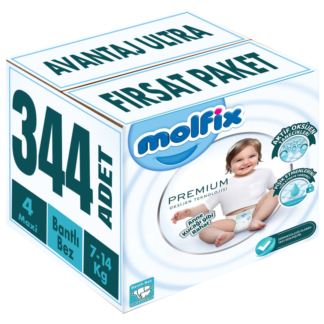 Molfix Premium Bebek Bezi 4 Beden 7-14 KG Maxi 344 Adet Avantaj Ultra Fırsat Pk