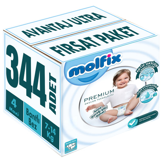 Molfix Premium Bebek Bezi 4 Beden 7-14 KG Maxi 344 Adet Avantaj Ultra Fırsat Pk