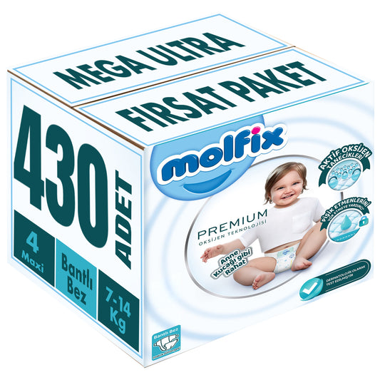 Molfix Premium Bebek Bezi 4 Beden 7-14 KG Maxi 430 Adet MeGa Ultra Fırsat Pk