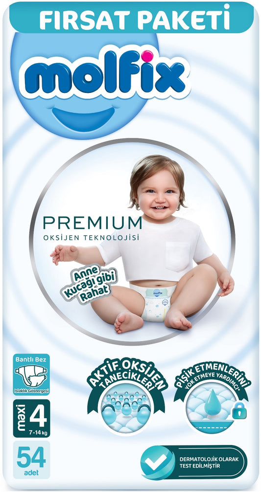 Molfix Premium Bebek Bezi 4 Beden 7-14 KG Maxi 54 Adet Fırsat Pk