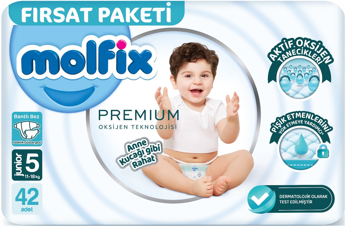 Molfix Premium Bebek Bezi 5 Beden 11-18 KG Junior 42 Adet Fırsat Pk
