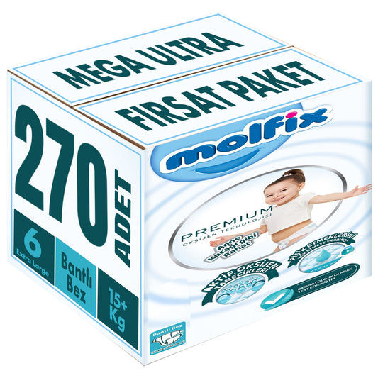 Molfix Premium Bebek Bezi 6 Beden 15+ KG Extra Large 270 Adet MeGa Ultra Fırsat Pk