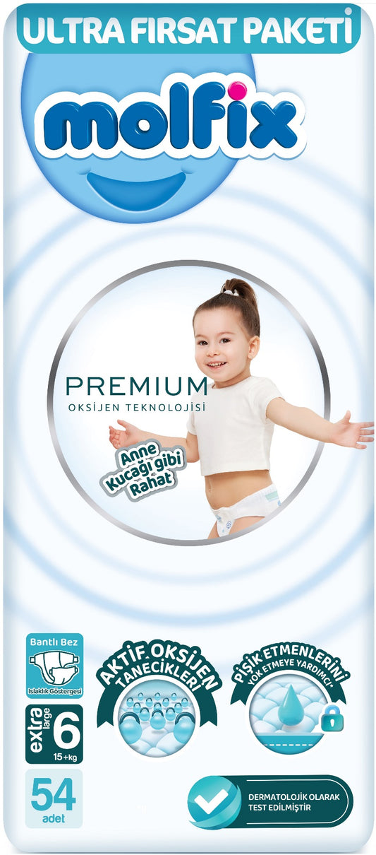 Molfix Premium Bebek Bezi 6 Beden 15+ KG Extra Large 54 Adet Ultra Fırsat Pk