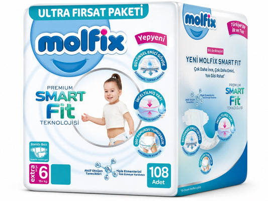 Molfix Premium Smart Fit Bebek Bezi 6 Beden 15+ KG Extra Large 108 Adet Ekonomik Ultra Fırsat Pk