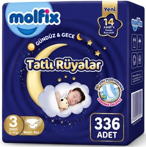 Molfix Tatlı Rüyalar Bebek Bezi 3 Beden 4-9 KG Midi 336 Adet Avantaj Fırsat Pk