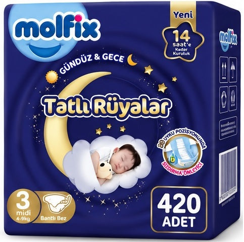 Molfix Tatlı Rüyalar Bebek Bezi 3 Beden 4-9 KG Midi 420 Adet Mega Fırsat Pk