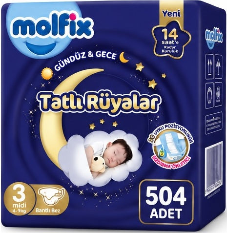 Molfix Tatlı Rüyalar Bebek Bezi 3 Beden 4-9 KG Midi 504 Adet Ekstra Fırsat Pk
