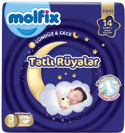 Molfix Tatlı Rüyalar Bebek Bezi 3 Beden 4-9 KG Midi 84 Adet Fırsat Pk