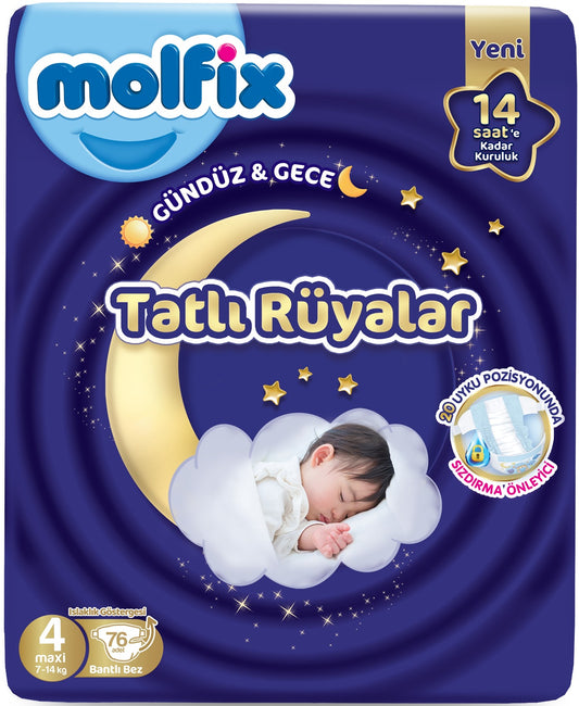 Molfix Tatlı Rüyalar Bebek Bezi 4 Beden 7-14 KG Maxi 76 Adet Fırsat Pk