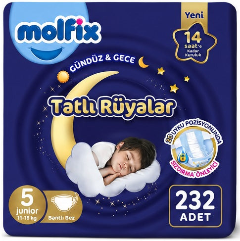 Molfix Tatlı Rüyalar Bebek Bezi 5 Beden 11-18 KG Junior 232 Adet Avantaj Fırsat Pk