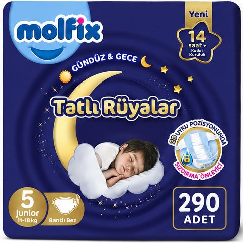 Molfix Tatlı Rüyalar Bebek Bezi 5 Beden 11-18 KG Junior 290 Adet Mega Fırsat Pk