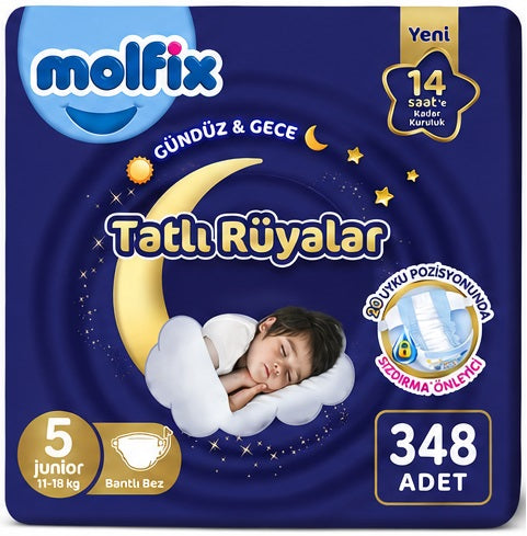Molfix Tatlı Rüyalar Bebek Bezi 5 Beden 11-18 KG Junior 348 Adet Ekstra Fırsat Pk
