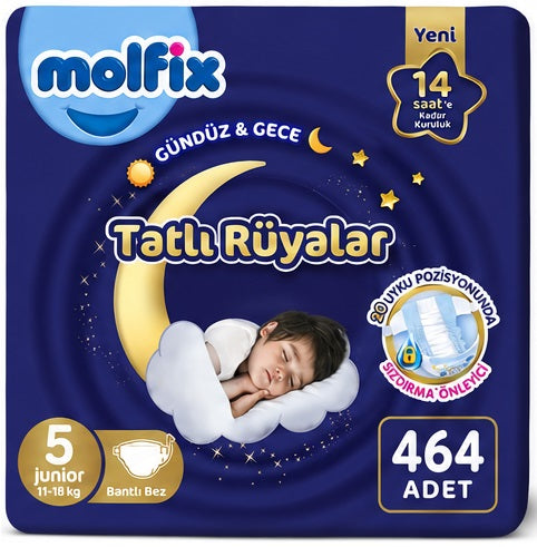 Molfix Tatlı Rüyalar Bebek Bezi 5 Beden 11-18 KG Junior 464 Adet Dev Ekonomik Fırsat Pk
