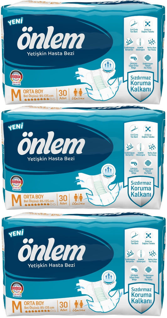 Önlem Yetişkin Bezi Bel Bantlı Tekstil Yüzey M - Medium - Orta 90 Adet (3PK*30)